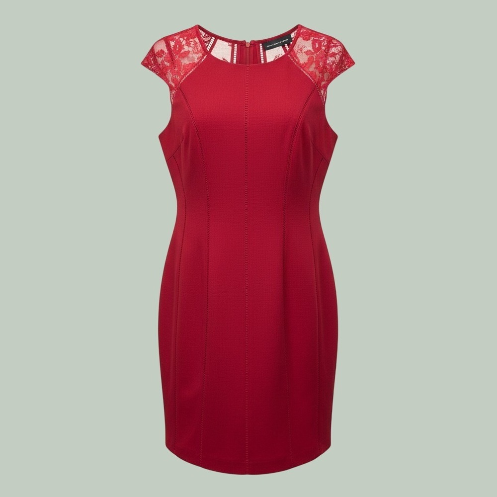 Chic Romantic Coquette Lace Cap Sleeve Sheath Dress Womens Small Red LMD
